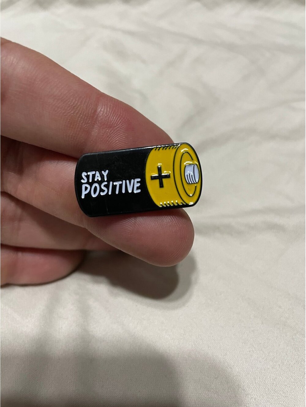 Stay positive battery enamel pin brooch anime cartoon cute funny